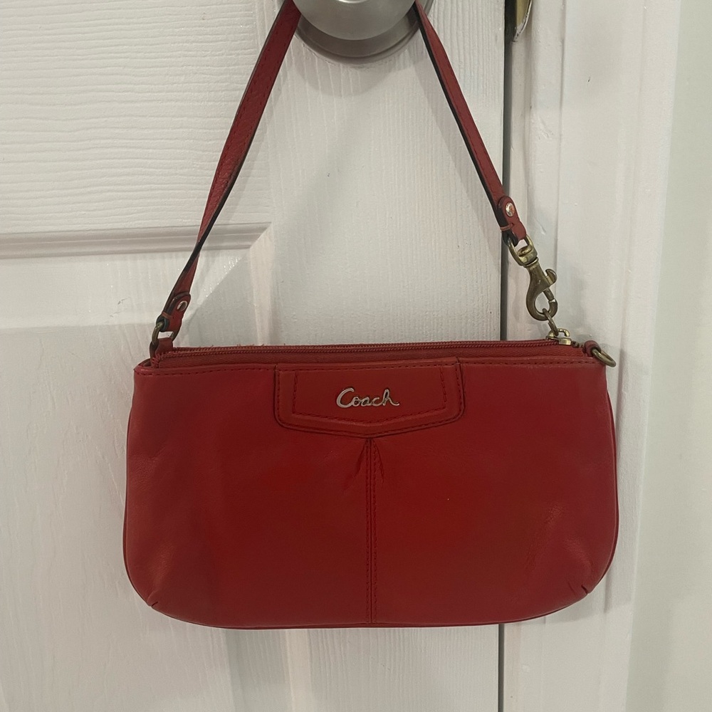 Vibrant Red coach vintage Leather Wristlet Clutch